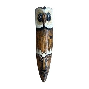 Hand Carved Wooden Art Native Tribal Tiki Mask Owl